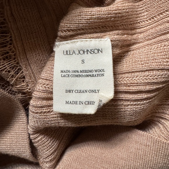 NEW Ulla Johnson Maryel Ruffle & Lace Merino Wool Cardigan in Camel Melange - Picture 9 of 11